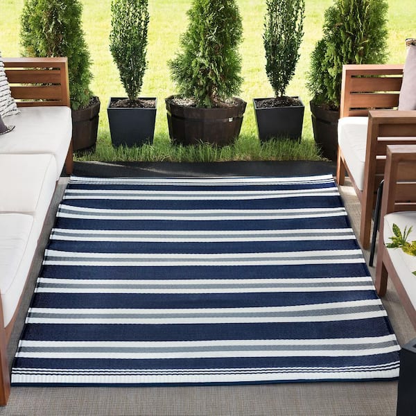 Sunset Stripe Navy 9 ft. x 12 ft. Indoor/Outdoor Area Rug