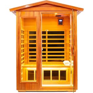 Victoria 2-Person Outdoor Khaya Wood Infrared Sauna with 8 Far-infrared Carbon Crystal Heaters and Chromotherapy