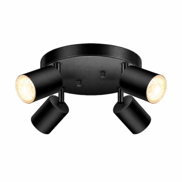 4-Light Matte Black Round Adjustable GU10 Track Ceiling Fixture with Directional Heads for Kitchen Living Room