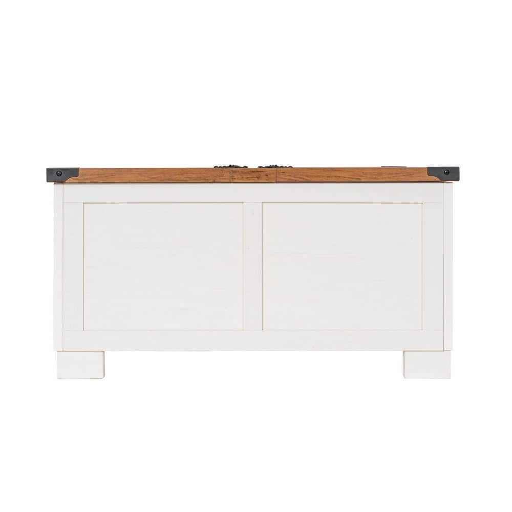 Rustic White and Oak Lift-Top Storage Coffee Table