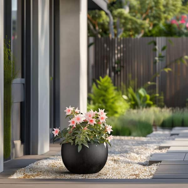 Morrava 15 in. Large Bronzed Black Concrete Round Planter / Pot with Drainage holes