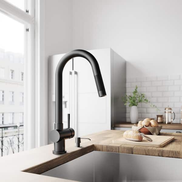 VIGO Gramercy Single-Handle Pull-Down Kitchen Faucet in Matte Black VG02008MB 