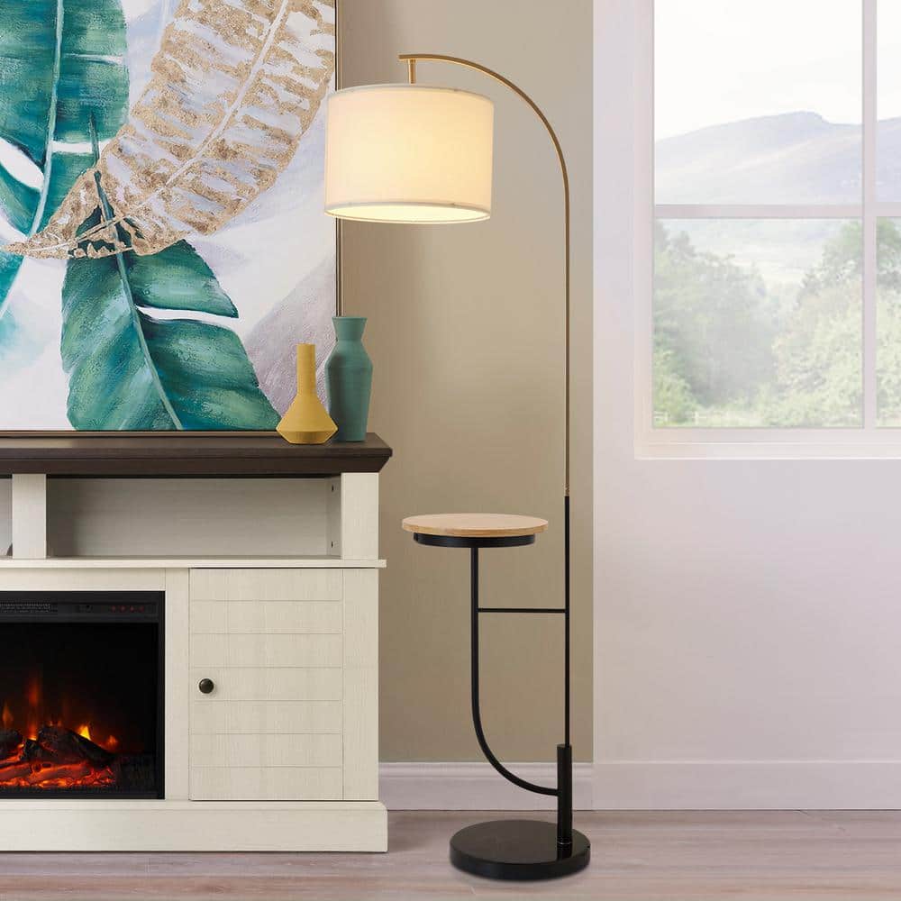 Danna 65" White and Black Arc Floor Lamp with Table and USB Port