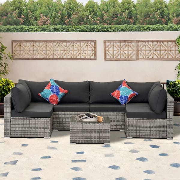 Unbranded 7-Piece Wicker Outdoor Sofa Sectional Set with Washable Gray Cushions