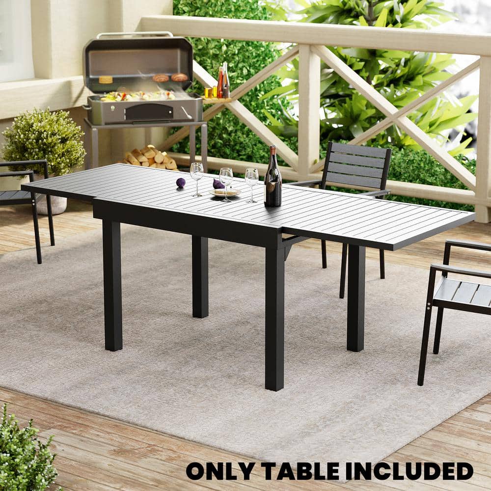 Dark Gray Rectangular Aluminum Outdoor Patio Dining Table with Extension 82.68 in. price history on PriceWatchPro