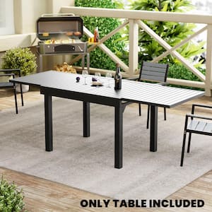 Dark Gray Extendable Rectangular Aluminum Outdoor Patio Dining Table