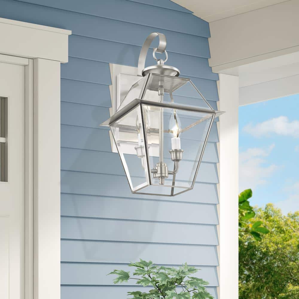 Charleston Elegance Brushed Nickel 2-Light Outdoor Sconce with Clear Beveled Glass