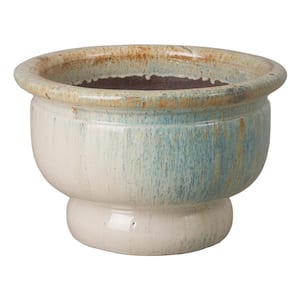 21 in. x 14.5 in. H Distressed White Ceramic Bowl Planter On Pedestal