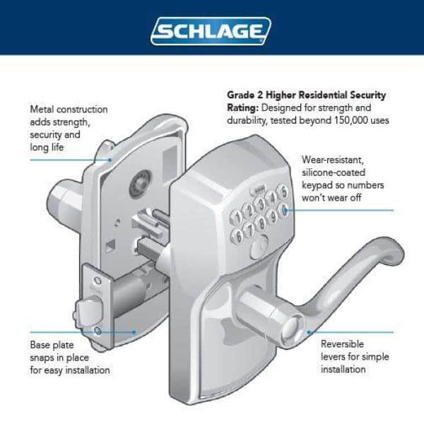 Satin Chrome Camelot Keypad Entry Door Lever