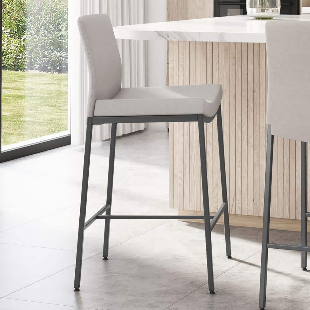 Torres 26'' Light Grey Polyurethane Counter Stool with Dark Grey Metal Frame