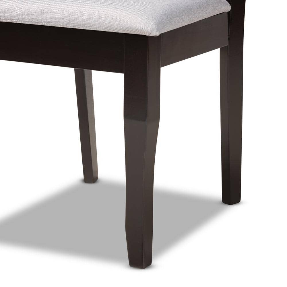 Set of 2 Grey Fabric and Dark Brown Wood Dining Chairs with Cut-Out Back