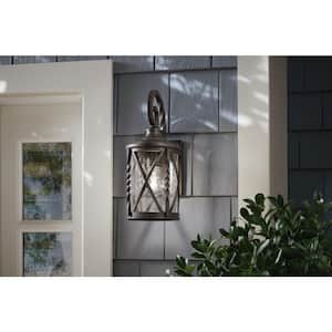 Walcott Manor 14.5 in. 1-Light Antique Bronze Transitional Hardwired Outdoor Wall Light Sconce with Clear Seeded Glass
