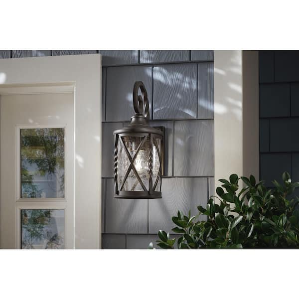 Walcott Manor 14.5 in. 1-Light Antique Bronze Transitional Hardwired Outdoor Wall Light Sconce with Clear Seeded Glass