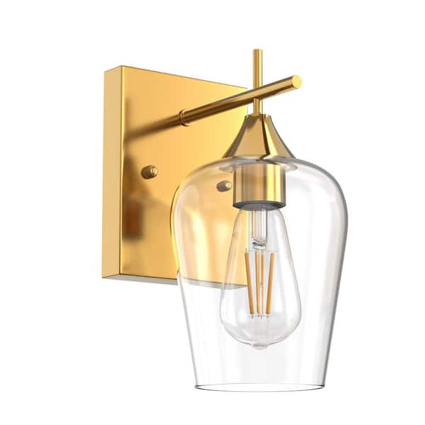 Emeritpro 13 in. 1-Light Gold Wall Sconce with Wine Glass Shade for Hallway or Bedroom