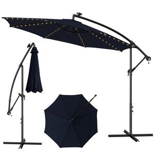 10 ft. Solar-Lighted 112 LED Cantilever Offset Patio Umbrella Crank Tilt in Navy