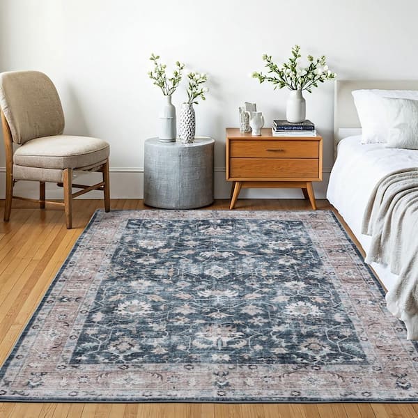 Machine Washable Midnight Garden 3 ft. x 5 ft. Paisley Kitchen/Bedroom/Living Room Indoor Area Rug