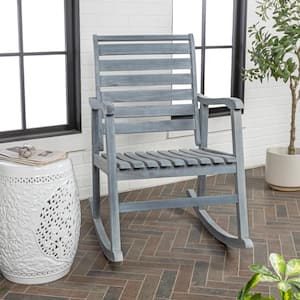 Carey Modern Slat-Back 300 lbs. Support Acacia Wood Patio Outdoor Rocking Chair in Gray