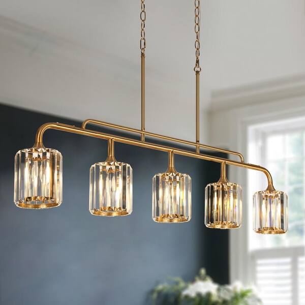 LNC Lyngearary 5-Light Plating Brass Island Chandelier with Crystal ...