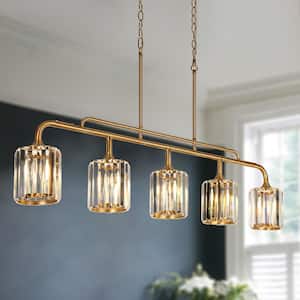 Lyngearary 5-Light Plating Brass Island Chandelier with Crystal Shades and No Bulbs Included