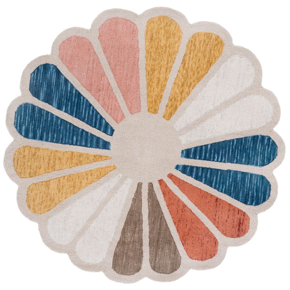 Novelty 6 ft. x 6 ft. Beige/Blue Modern Floral Round Area Rug price history on PriceWatchPro