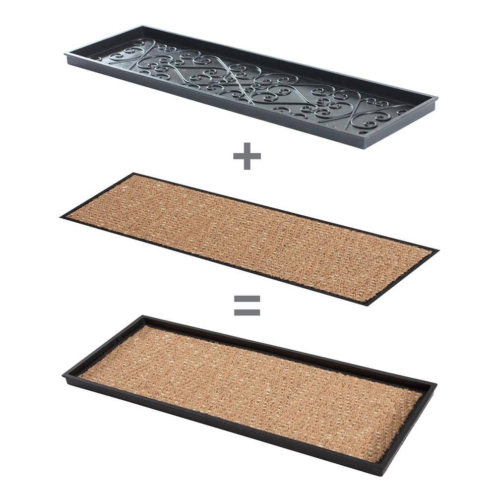 Natural Tan and Black Coir Outdoor Boot Tray