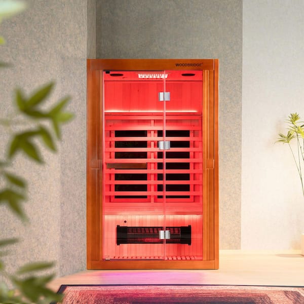 2-Person Indoor Canadian Hemlock FAR Infrared Sauna with 8-Carbon Fiber Heaters,Red Light Therapy,Chromotherapy Lighting