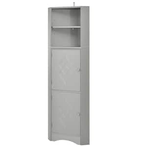 21.1 in. W x 12.8 in. D x 61 in. H Gray Wood Freestanding Corner Linen Cabinet with Doors and Adjustable Shelves