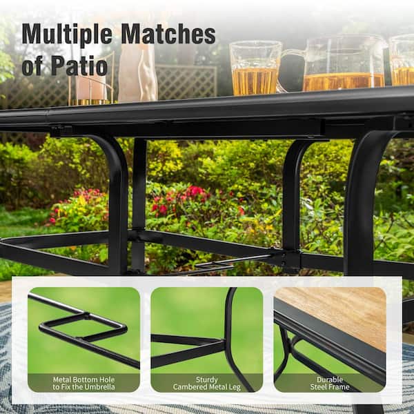 PHI VILLA Black Rectangle Metal Patio Outdoor Dining Table PHI VILLA Black Rectangle Metal Patio Outdoor Dining Table