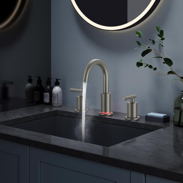 8 in. Widespread Double Handle Bathroom Faucet with LED light in Brushed Nickel