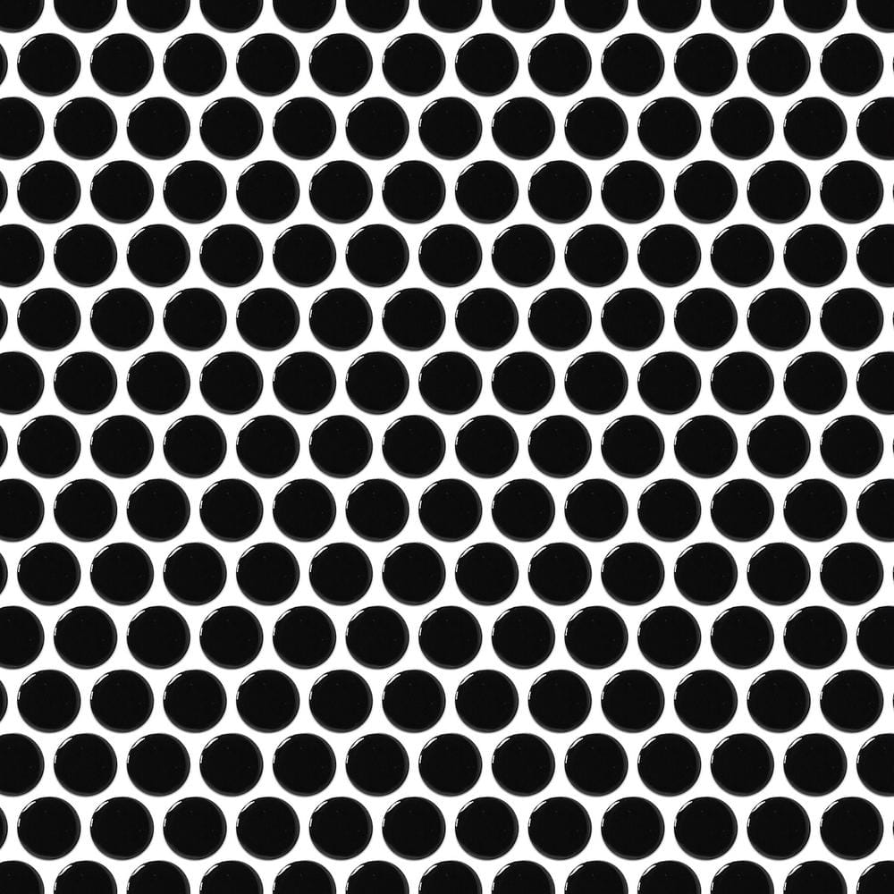 Cascades Black 11.5 in. x 12.5 in. Penny Round Gloss Porcelain Mesh-Mounted