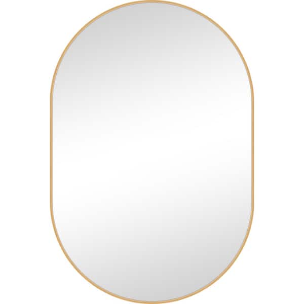 24 in. W x 36 in. H Oval Framed Wall Bathroom Vanity Mirror in Brushed Gold