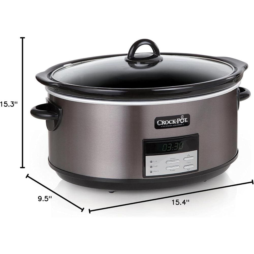 Black Stainless 8-Quart Digital Slow Cooker with Timer