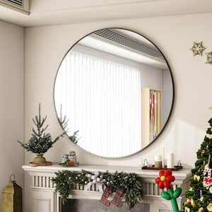 29.9 in. W x 29.9 in. H Round Modern Black Aluminum Framed Bathroom Mirror Wall Mirror