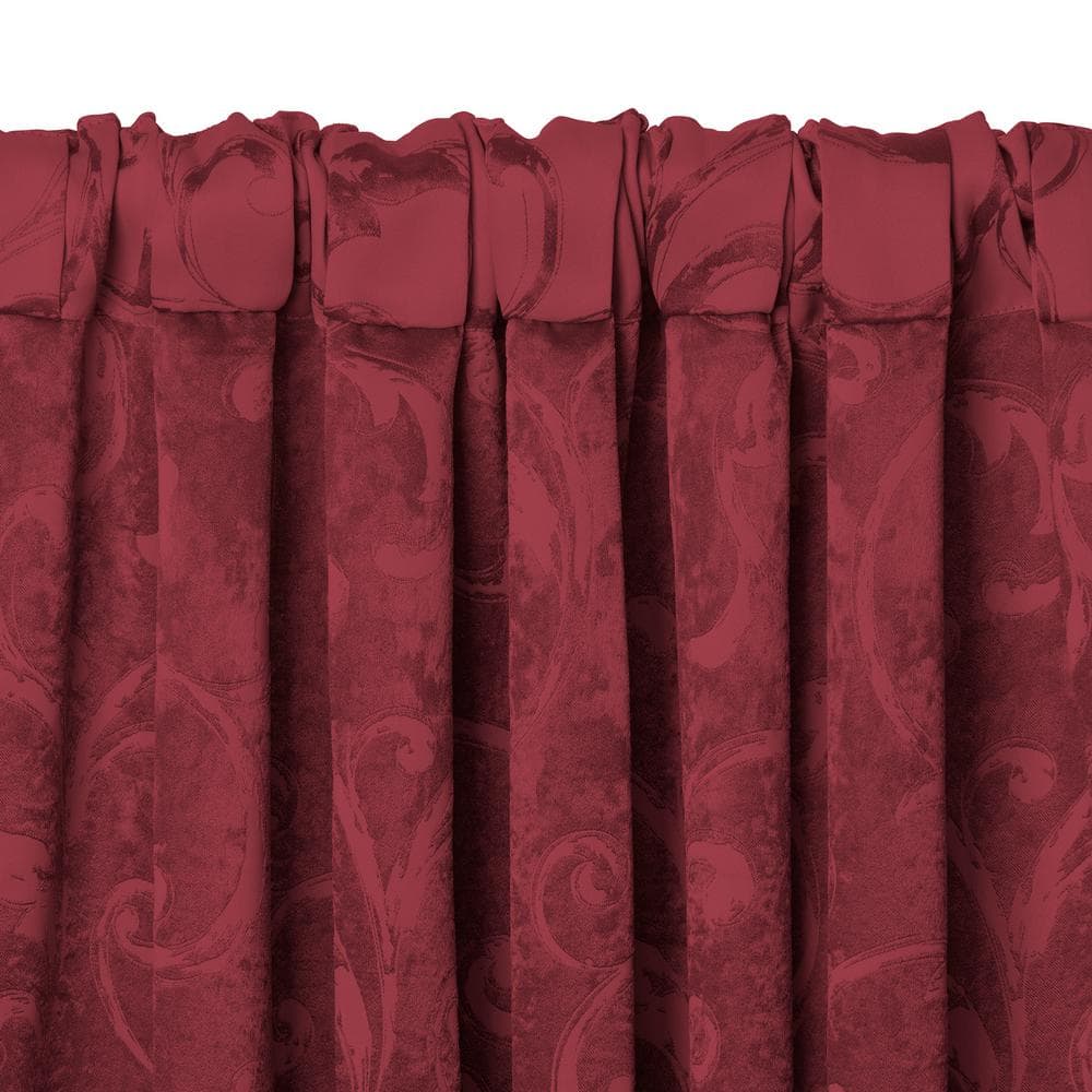 Rouge Wine Polyester Blackout Curtain Panel with Trim Embellishment