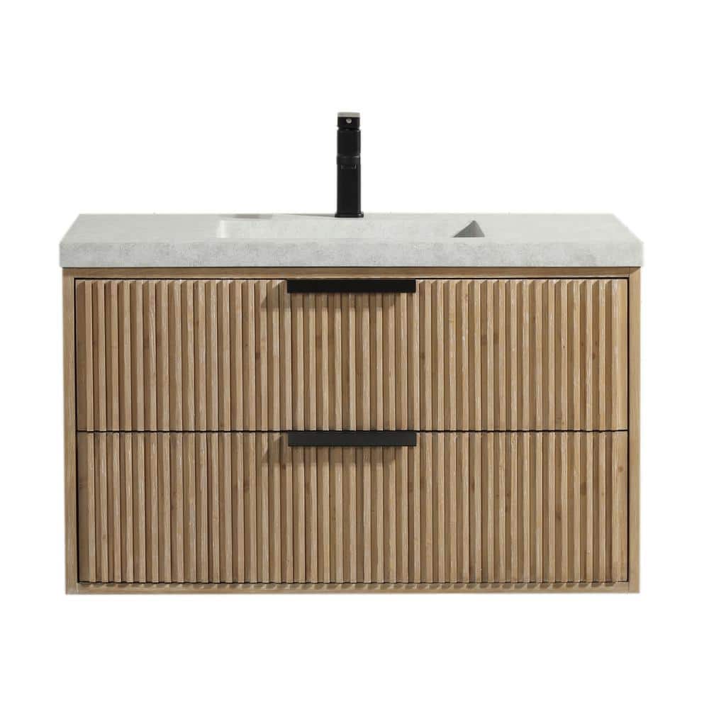 San Diego 36" Weathered Fir Floating Bathroom Vanity with Concrete Top