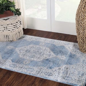 Kailani Blue/Cream 3 ft. x 5 ft. Modern Farmhouse Medallion Indoor Area Rug