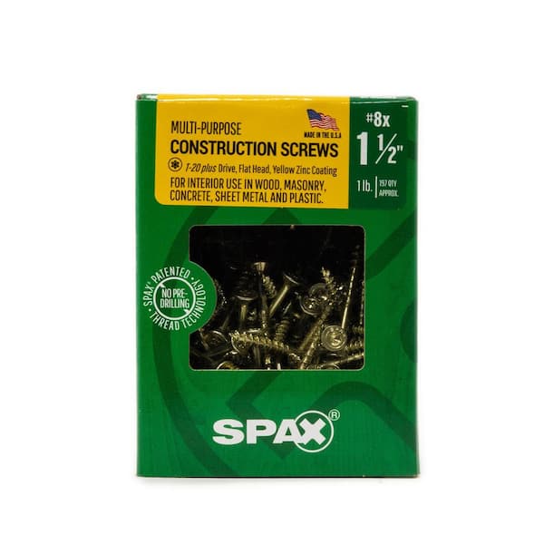 SPAX - #8 x 1-1/2 in. Interior Flat Head Wood Screws Construction Framing Torx T-Star Plus (197 Each) 1 LB Bit Included
