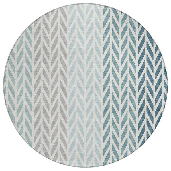 Chantille Machine Washable Indoor/Outdoor Abstract ACN3041 Seafoam 8 ft. x 8 ft. Round Rug