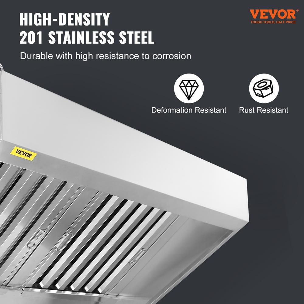 VEVOR 7FT Stainless Steel Commercial Exhaust Hood with Removable Oil Filters