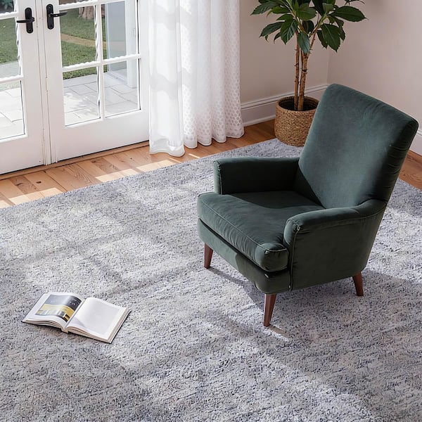 9 ft. x 12 ft. Blue-Gray Indoor Plush, Furry with Long Plushs Pile for High-Traffic Areas, Non-Shedding Area Rugs