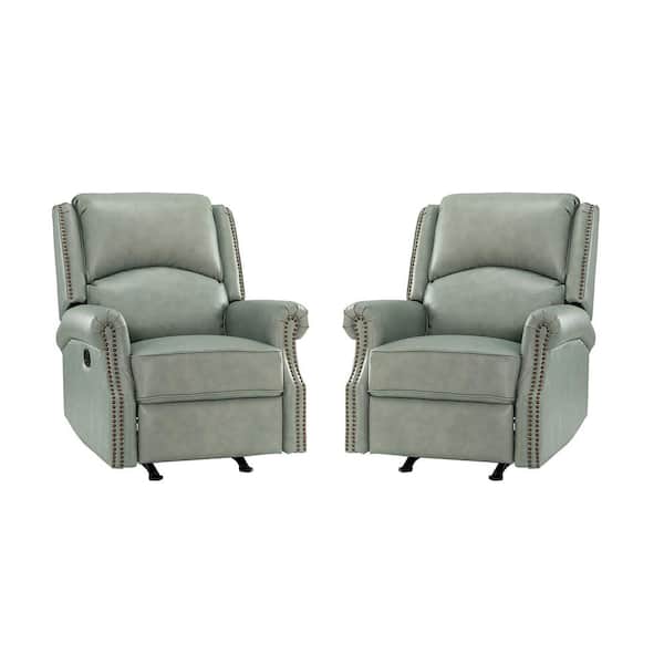 ARTFUL LIVING DESIGN Torivio 32.67 in. Wide Grey Genuine Leather Manual Rocker Recliner with Rolled Arms (Set of 2)