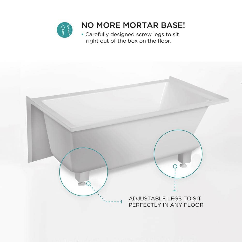 66-Inch White Acrylic Rectangular Apron Soaking Bathtub