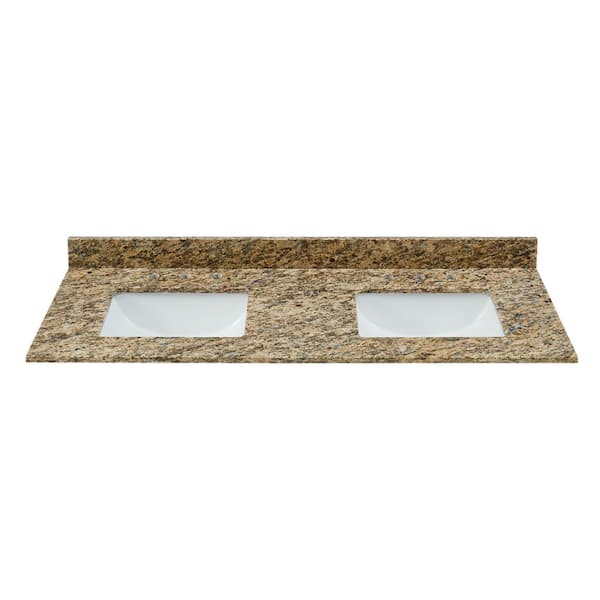 Tile and Top 61 in. W x 22 in. D Granite White Rectangular Double Sink Vanity Top in Santa Cecilia Classic