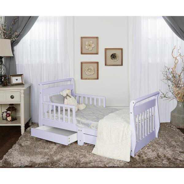 Dream On Me Lavender Ice Toddler Adjustable Sleigh Bed with Storage Drawer