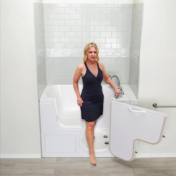 TransferXXXL 55 in. x 36 in. Acrylic Walk-In Soaking Bathtub in White, 5 Piece Fast Fill Faucet, RHS 2 in. Dual Drain