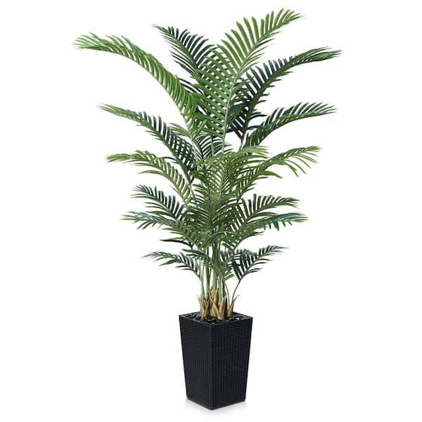 6 ft. Artificial Areca Palm Plant Indoor/Outdoor, Faux Palm Plants in Black Planter for Home Office Living Room Decor