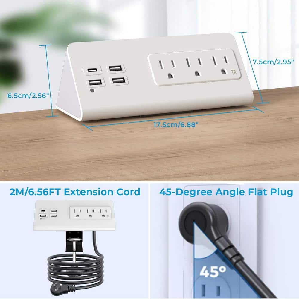 White Heavy Duty Power Strip with USB-C and USB-A Ports