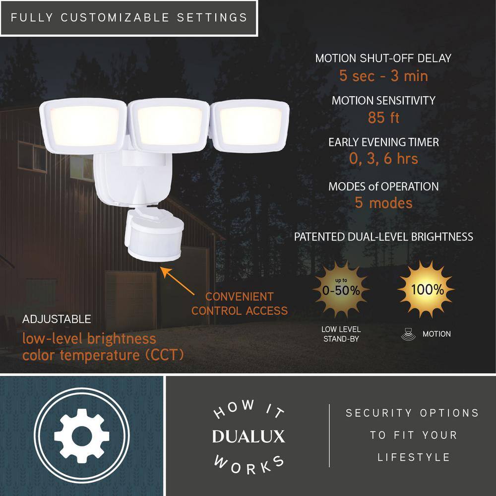 White Triple-Head LED Motion Sensor Outdoor Security Flood Light
