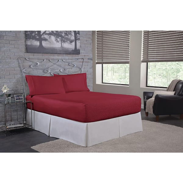 Bed Title Bed Tite Microfiber 4-Piece Burgundy Solid 200 Thread Count Microfiber King Sheet Set