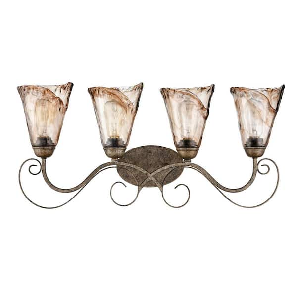 CLAXY 9.6 in. 4-Light Amber Vanity Light with Colored Glass Shade